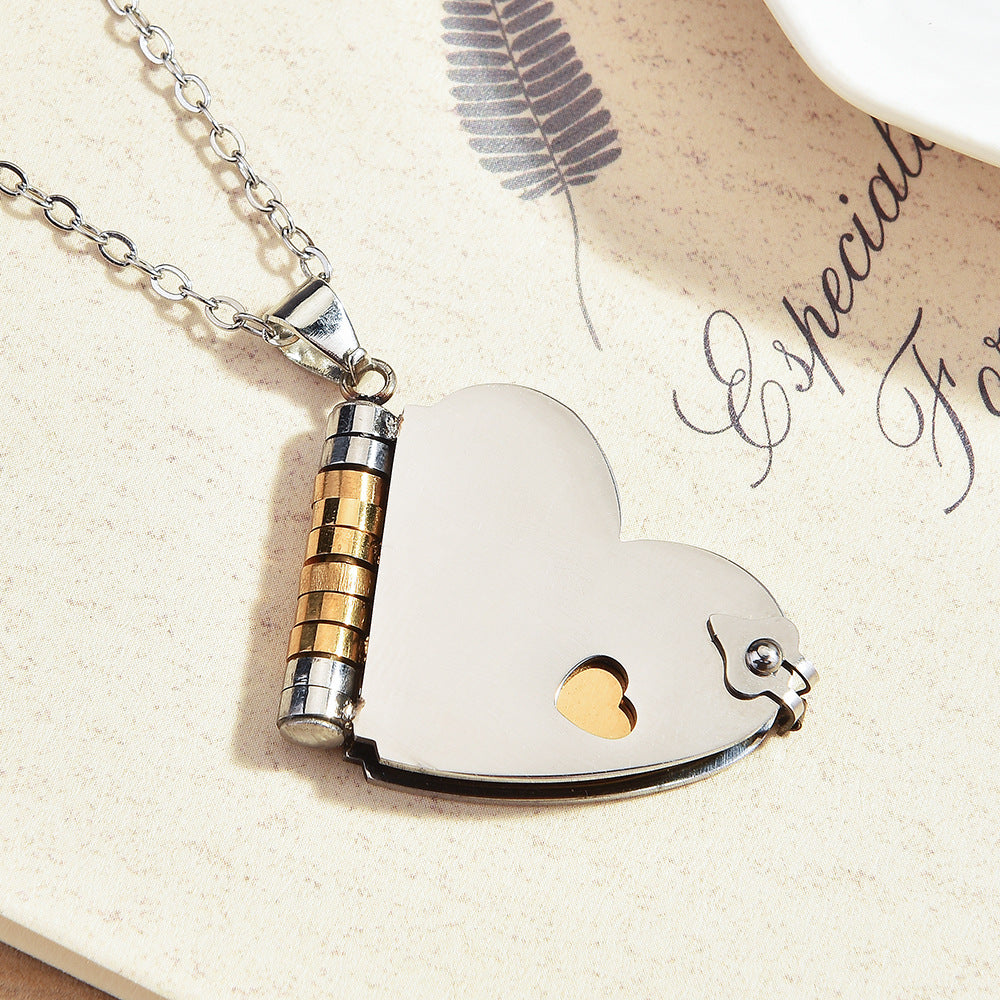 Heart Shape Pendant Necklace In Silver Featuring Titanium Steel Pendant Material With Cable Chain For Unisex