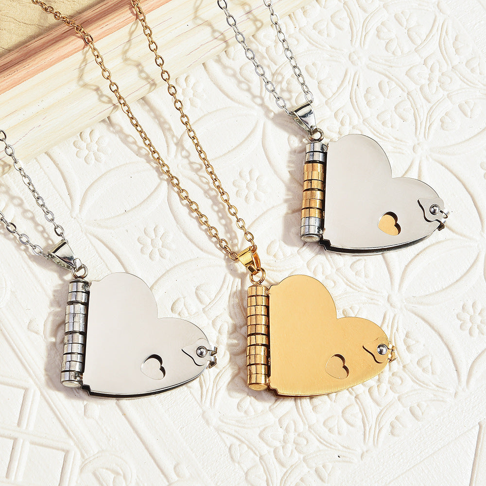 Heart Shape Pendant Necklace In Silver Featuring Titanium Steel Pendant Material With Cable Chain For Unisex