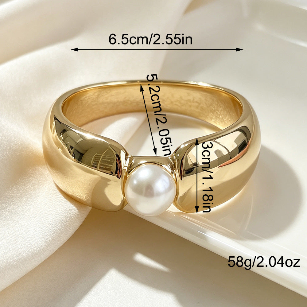 Gold Pearl Bangle For Women Featuring Electroplated Metal Craftsmanship