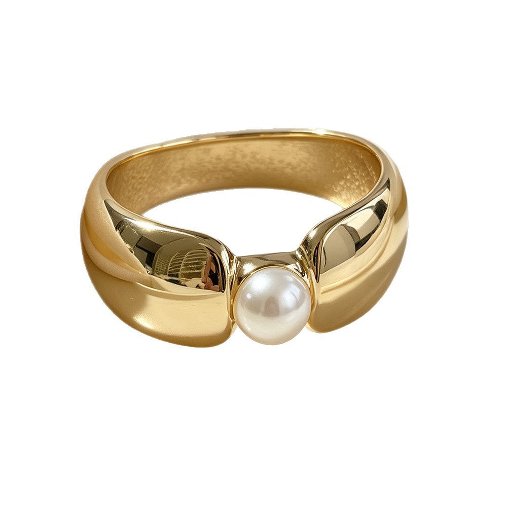 Gold Pearl Bangle For Women Featuring Electroplated Metal Craftsmanship