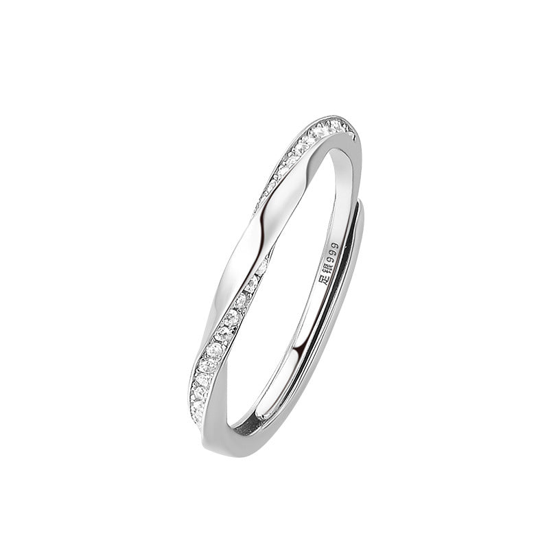 Sweet Geometric Couple Rings In S999 Silver Featuring Rose Gold Accents