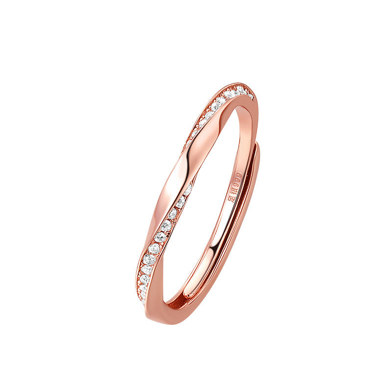 Sweet Geometric Couple Rings In S999 Silver Featuring Rose Gold Accents