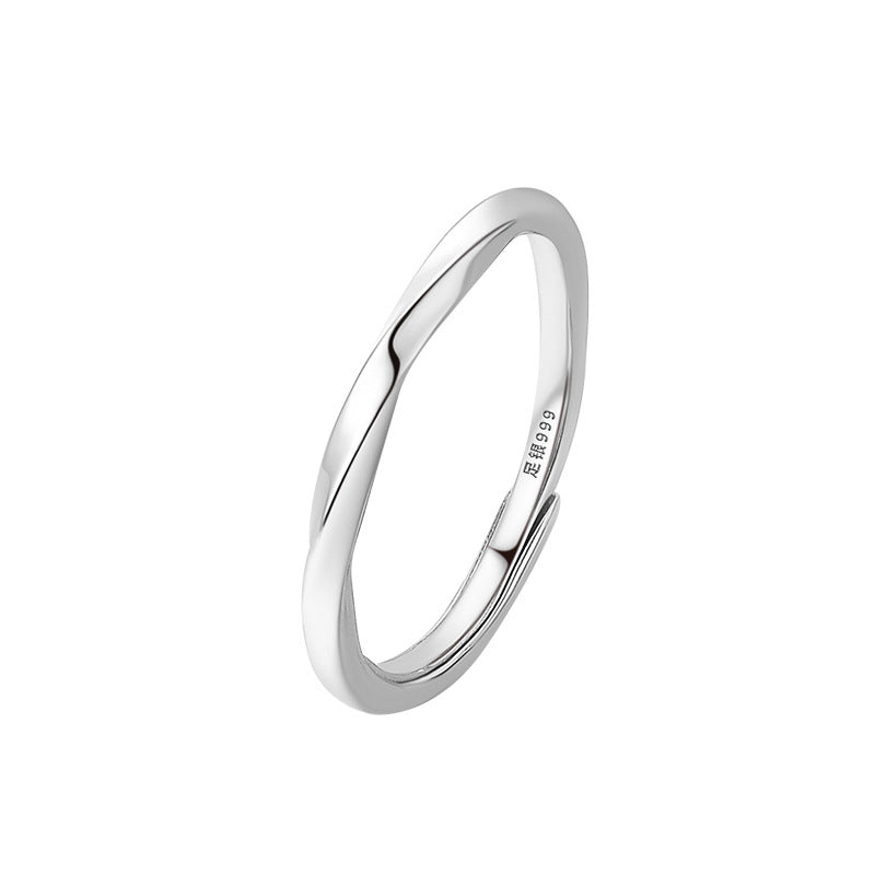 Sweet Geometric Couple Rings In S999 Silver Featuring Rose Gold Accents