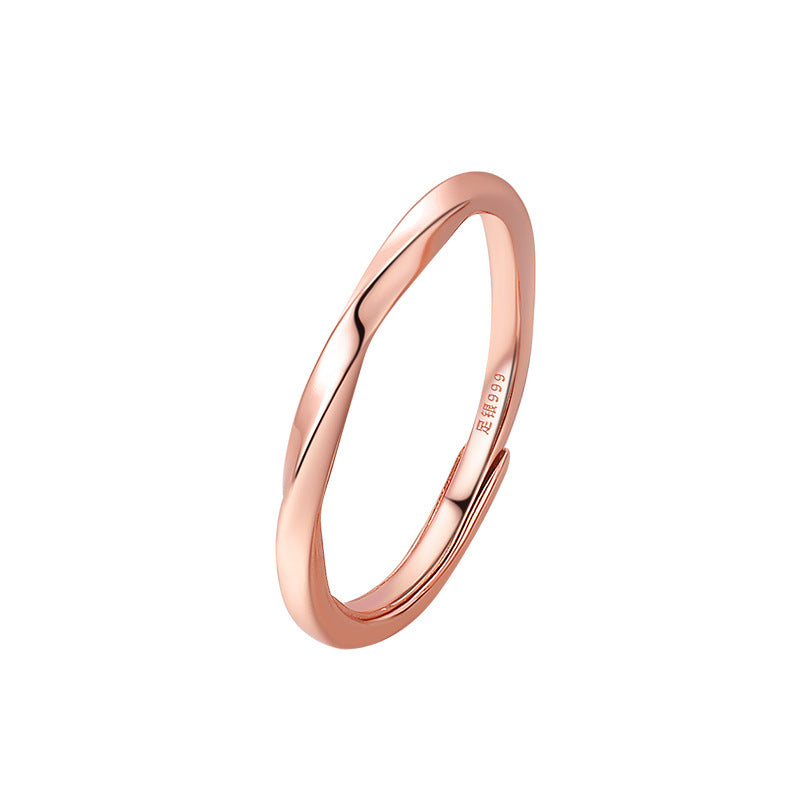 Sweet Geometric Couple Rings In S999 Silver Featuring Rose Gold Accents