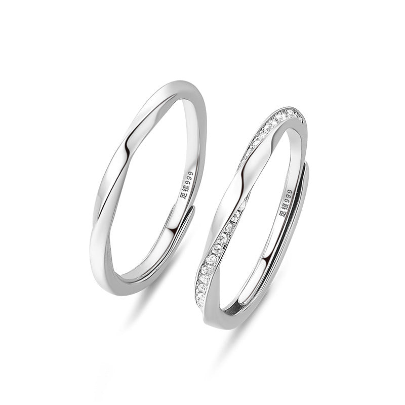 Sweet Geometric Couple Rings In S999 Silver Featuring Rose Gold Accents