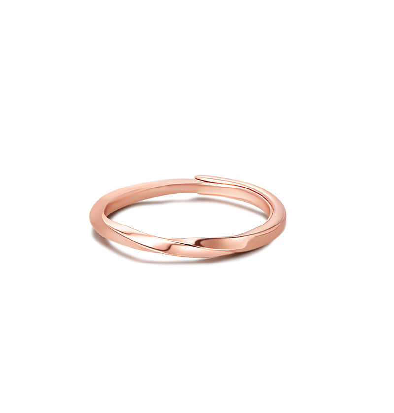 Sweet Geometric Couple Rings In S999 Silver Featuring Rose Gold Accents