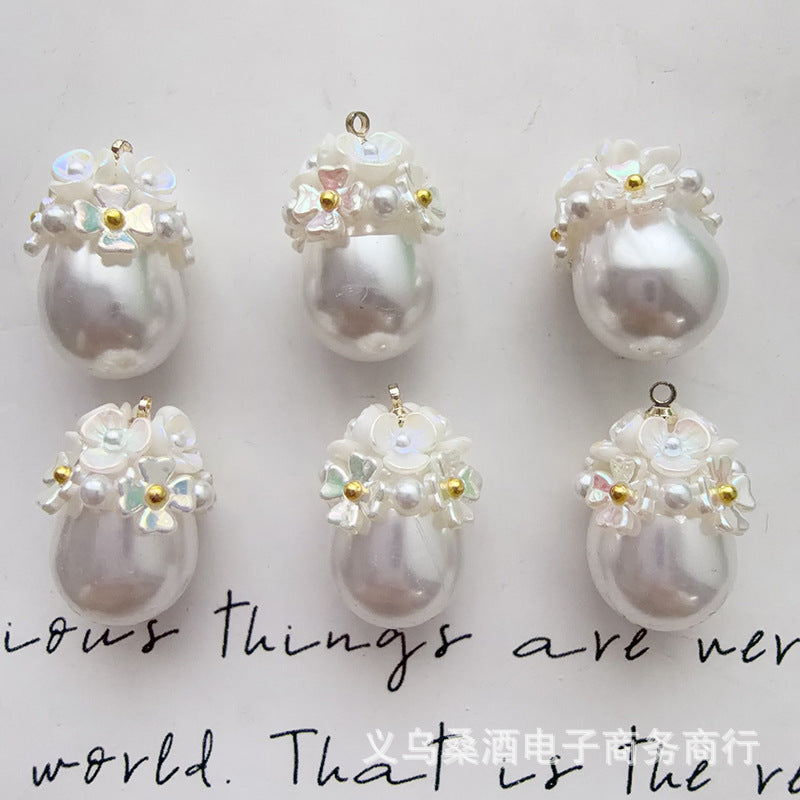 Handmade Imitation Pearl Flower Pendant, 1 PCS Package, Chinoiserie Style Jewelry Accessory From China