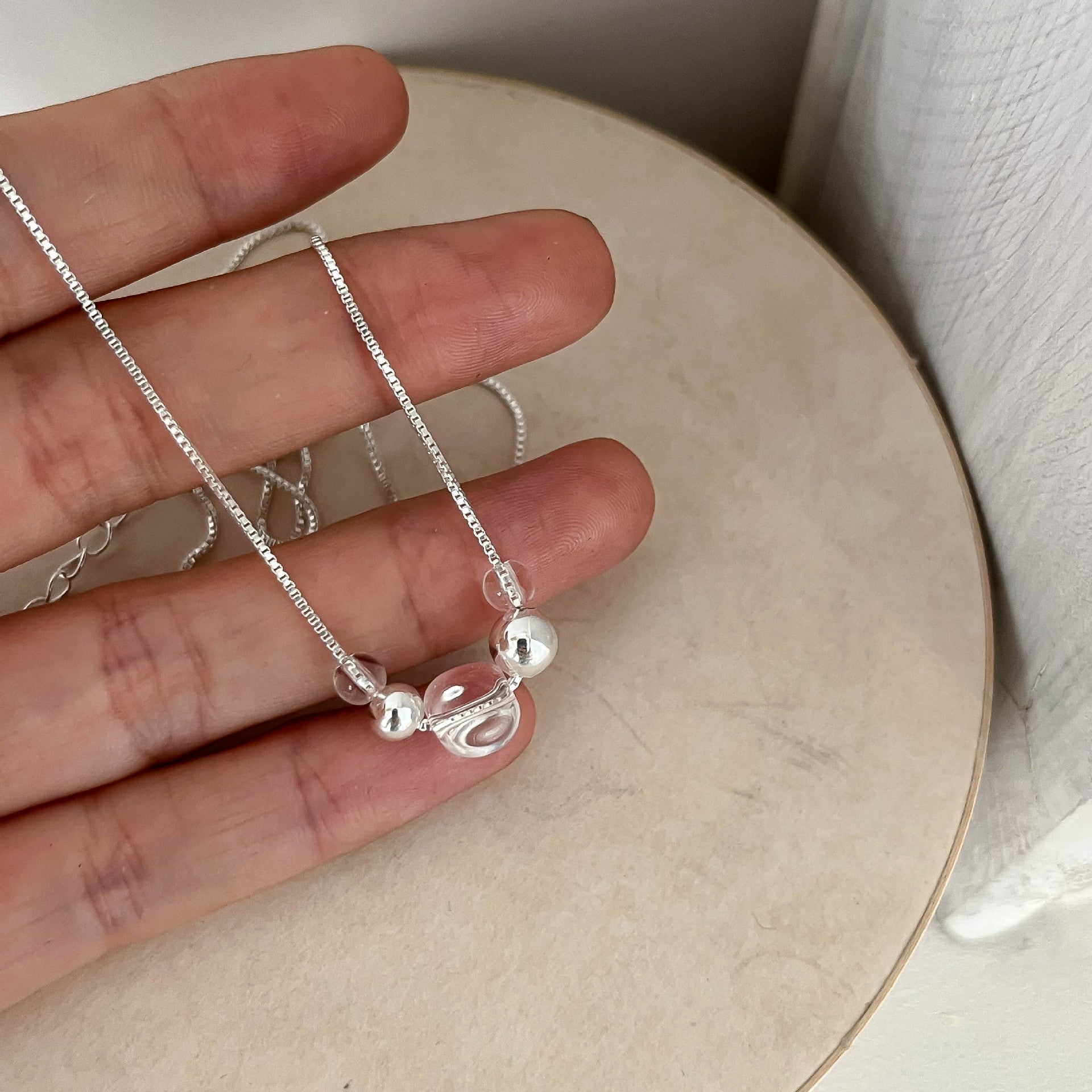 Geometric Beading Necklace For Women With Natural Stone Pendant And Beaded Chain