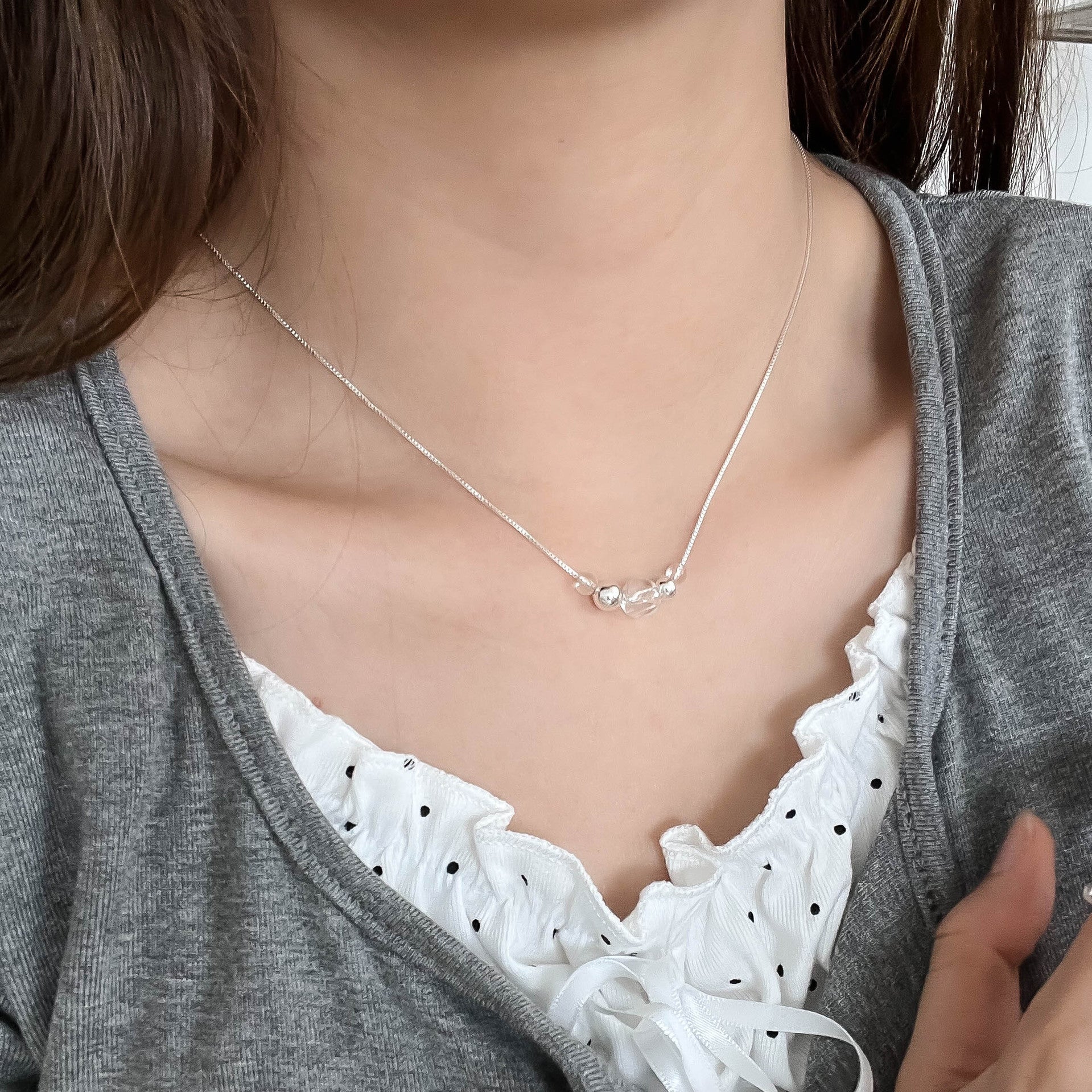 Geometric Beading Necklace For Women With Natural Stone Pendant And Beaded Chain