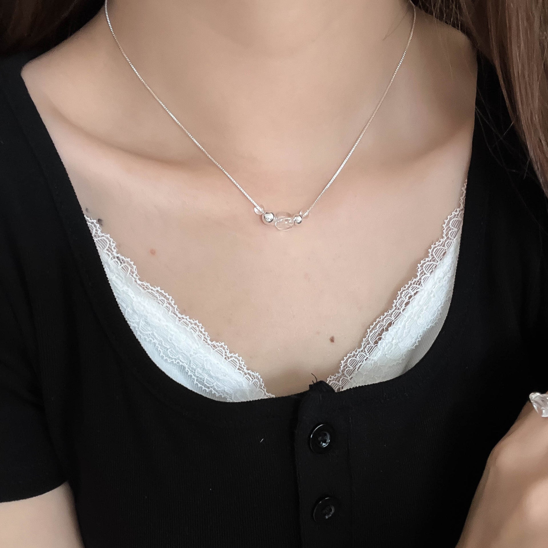 Geometric Beading Necklace For Women With Natural Stone Pendant And Beaded Chain