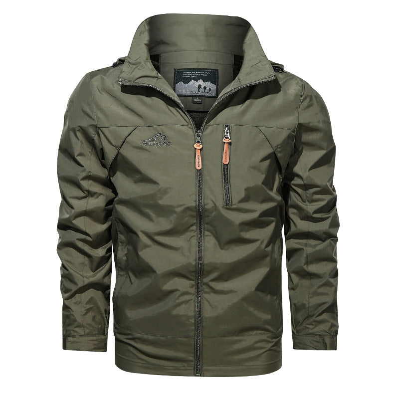 Men's Solid Color Hooded Jacket In Dyed Black, Made With Durable Polyester Fabric
