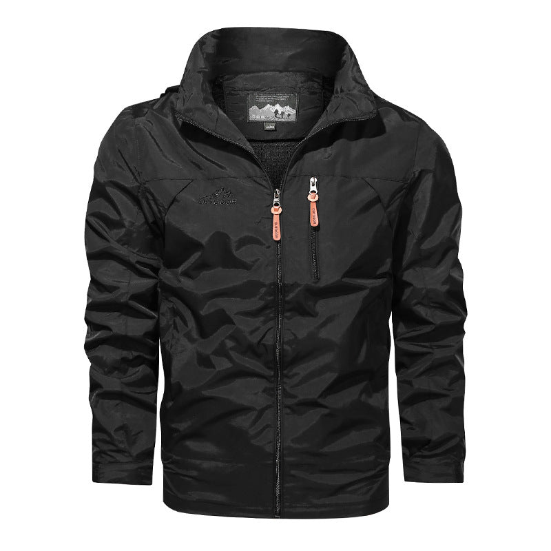 Men's Solid Color Hooded Jacket In Dyed Black, Made With Durable Polyester Fabric