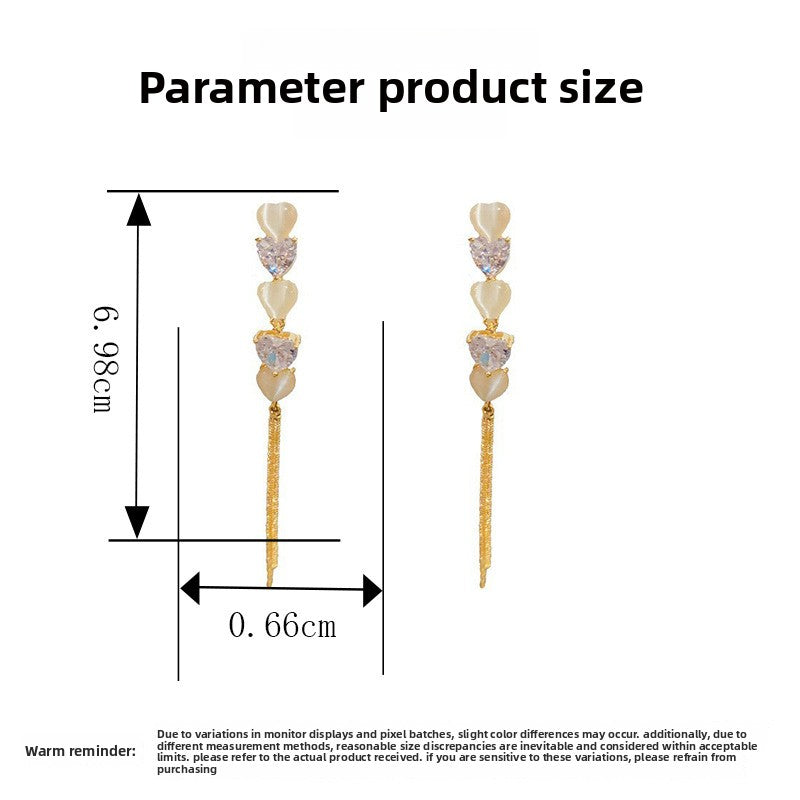 Heart Shape Tassel Drop Earrings For Women With Copper Ear Pins, Real Gold Plated And Zircon Inlay
