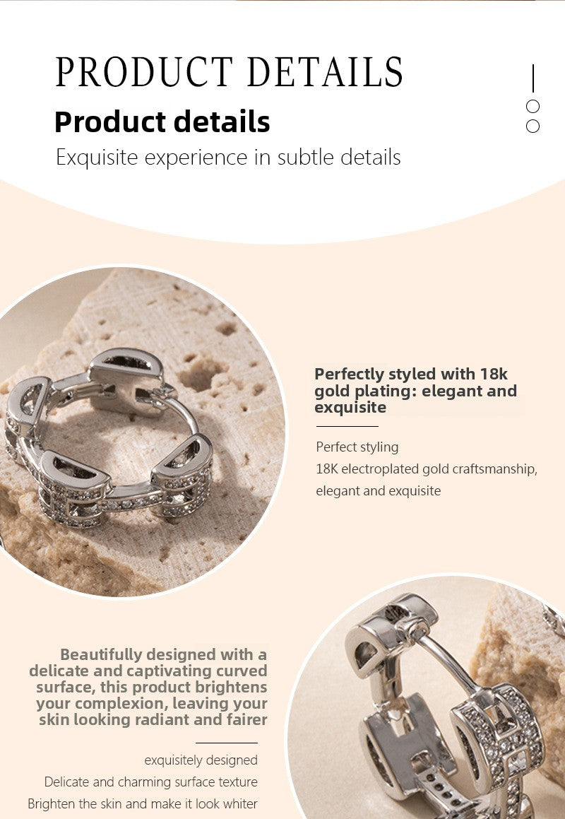 Asymmetrical Circle Sleeper Earrings For Women In Retro Style, Made Of Copper With Zircon Inlay
