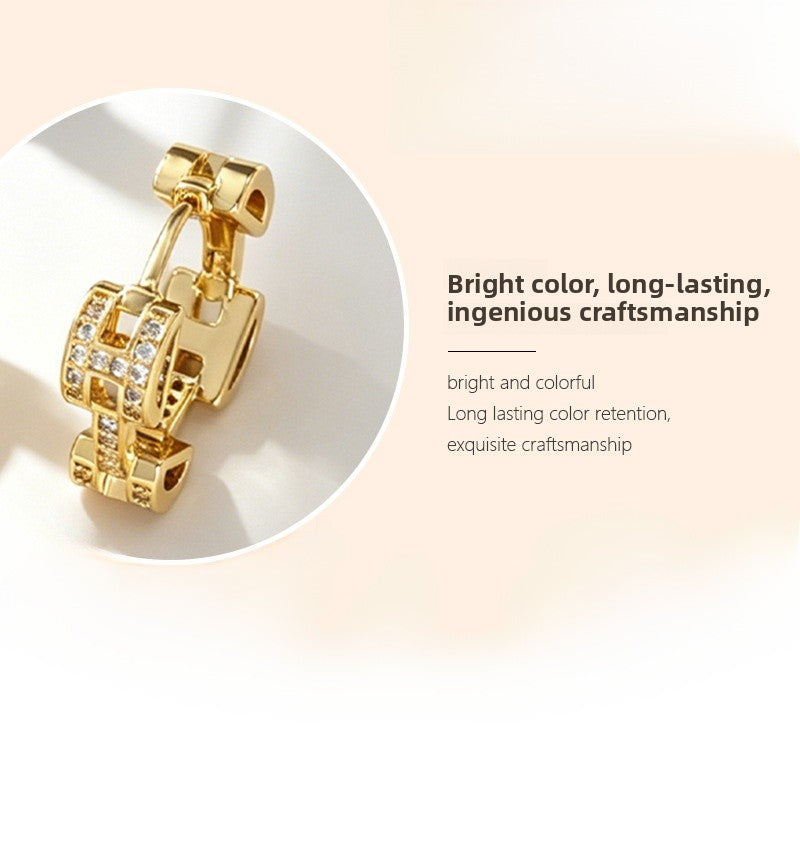 Asymmetrical Circle Sleeper Earrings For Women In Retro Style, Made Of Copper With Zircon Inlay