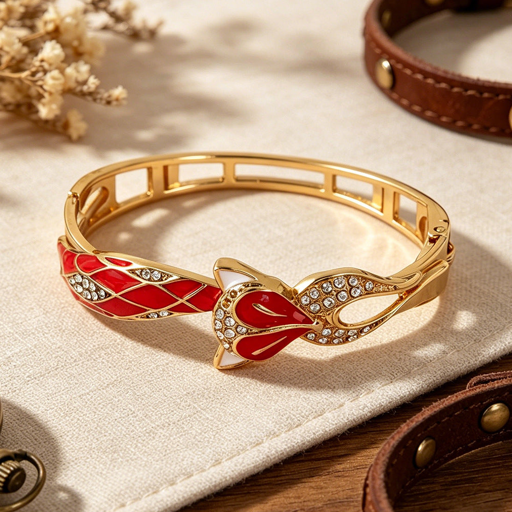 Fox Enamel Red Metal Bangle For Women With Stylish Design