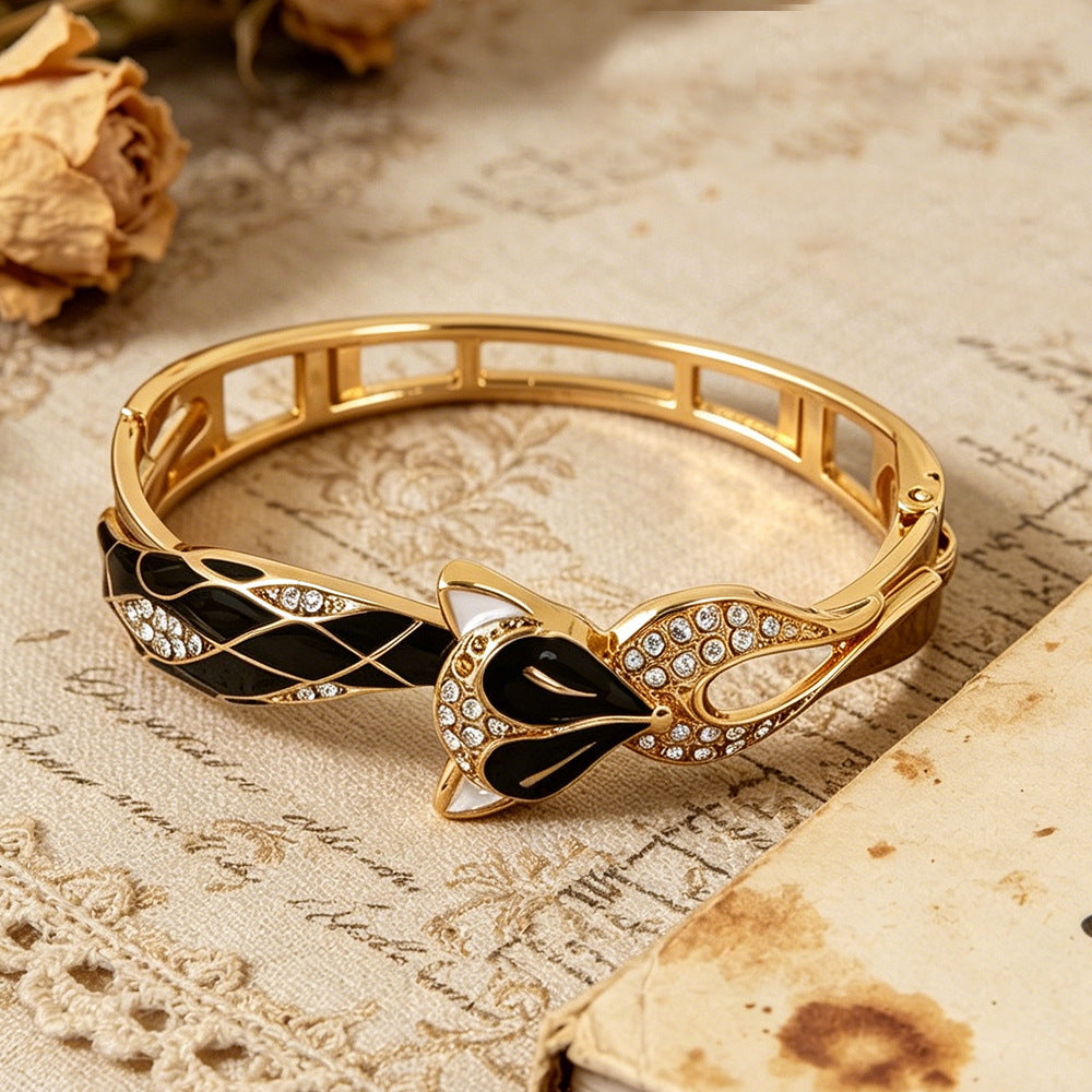 Fox Enamel Red Metal Bangle For Women With Stylish Design