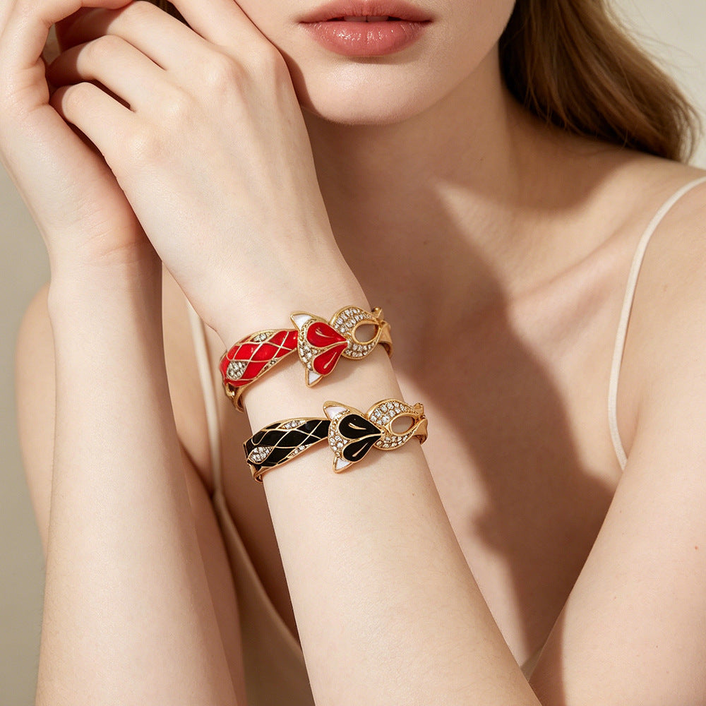 Fox Enamel Red Metal Bangle For Women With Stylish Design