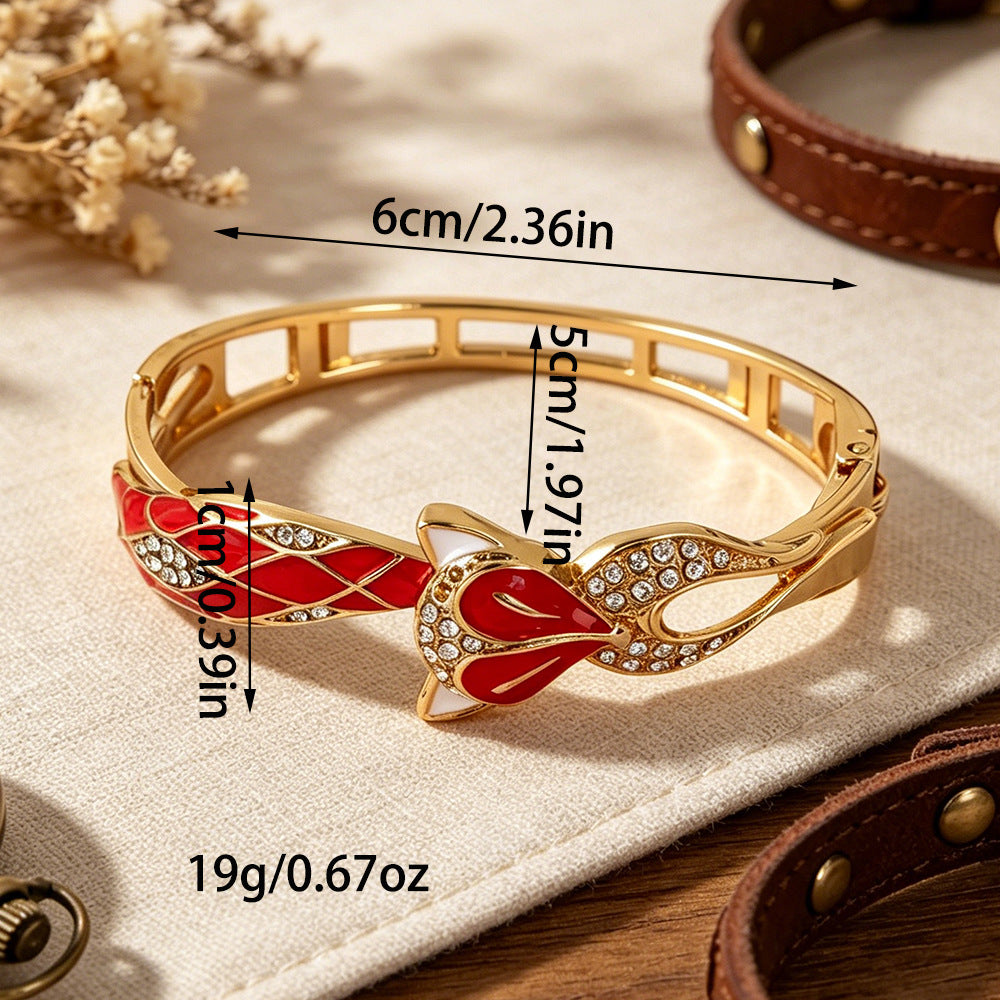 Fox Enamel Red Metal Bangle For Women With Stylish Design