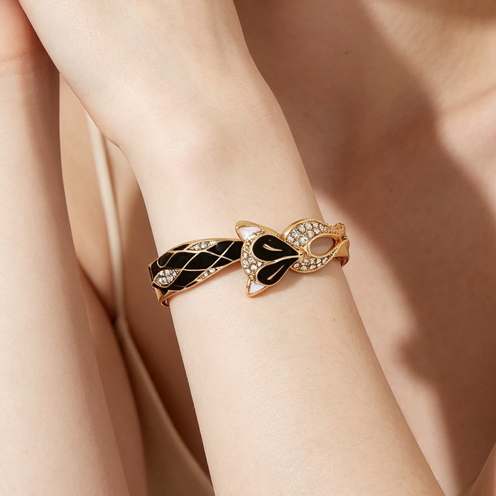 Fox Enamel Red Metal Bangle For Women With Stylish Design