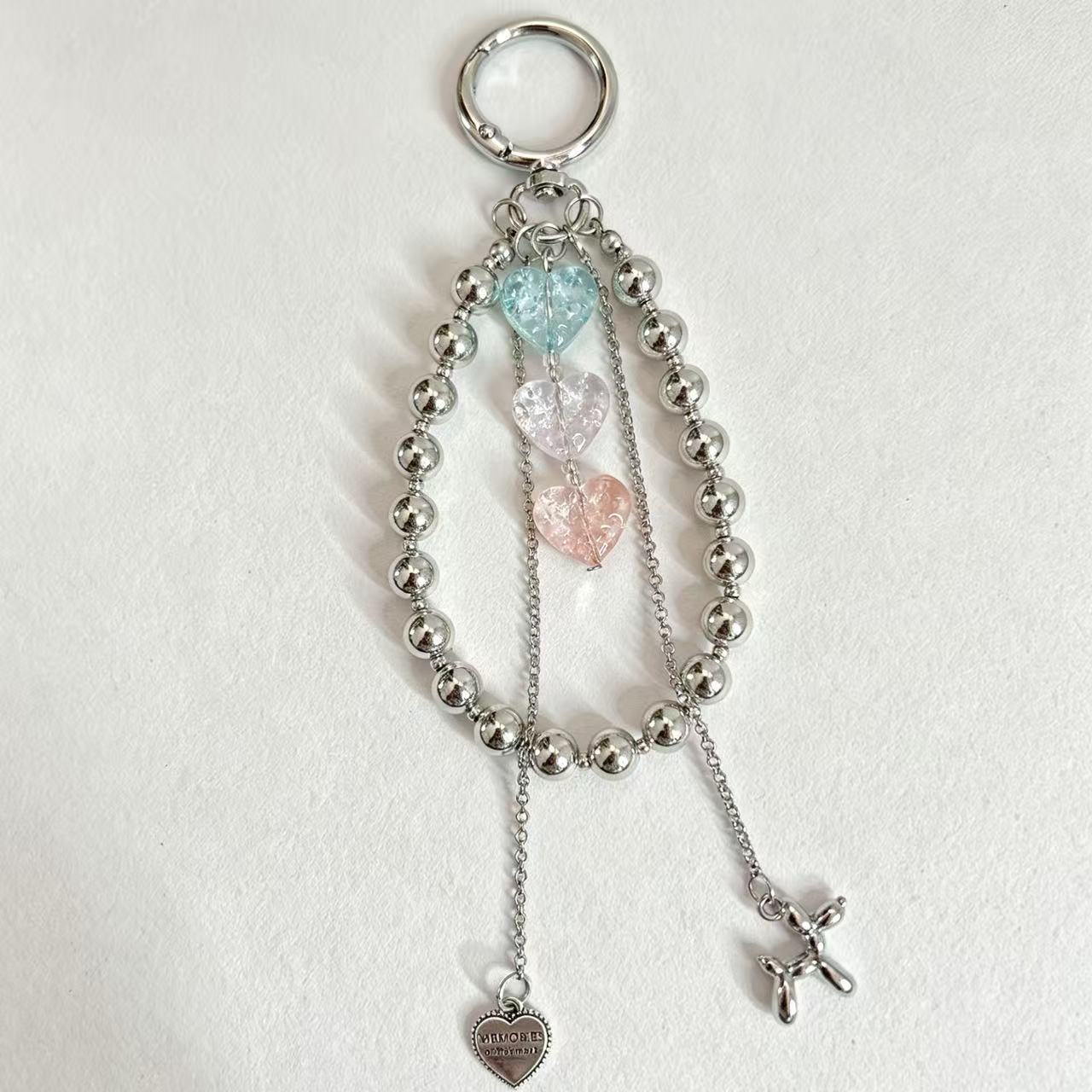 Heart Shape Key Chain With Beading Craft In Metal Material Featuring Original Design