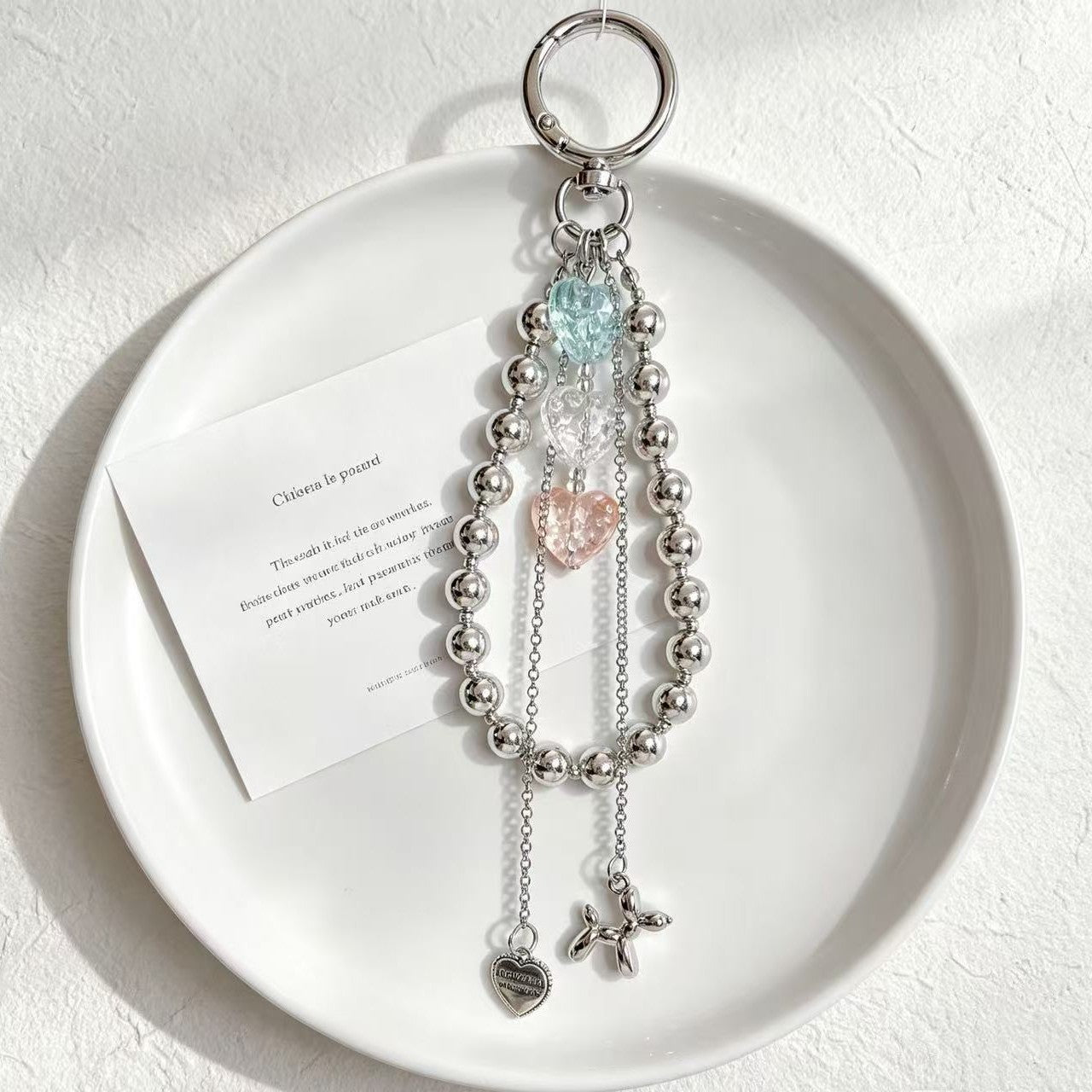 Heart Shape Key Chain With Beading Craft In Metal Material Featuring Original Design