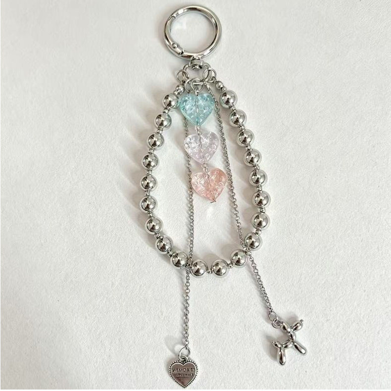 Heart Shape Key Chain With Beading Craft In Metal Material Featuring Original Design