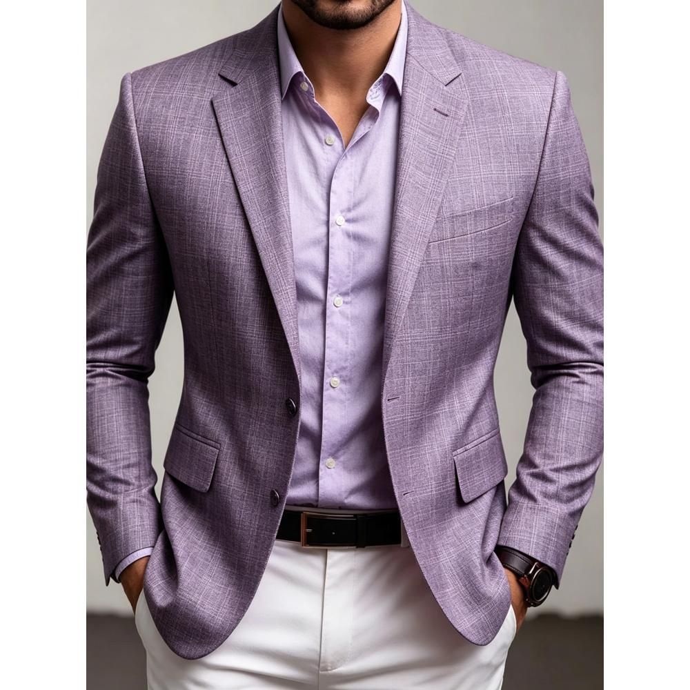Men's Casual Solid Color Single Breasted Blazer In Polyester Fabric With Printing Craft