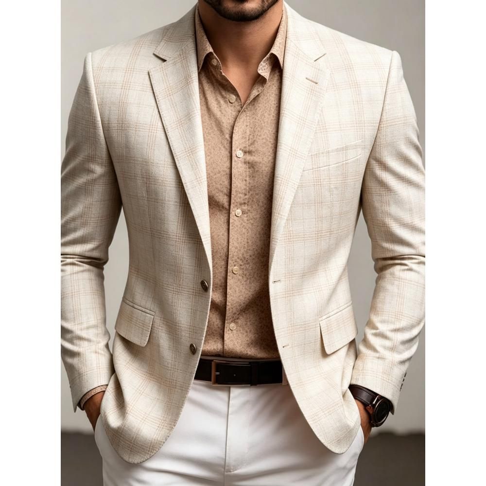 Men's Casual Solid Color Single Breasted Blazer In Polyester Fabric With Printing Craft