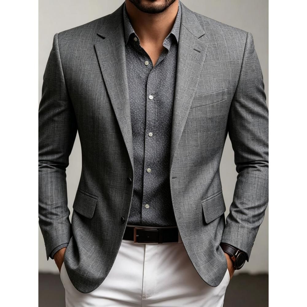Men's Casual Solid Color Single Breasted Blazer In Polyester Fabric With Printing Craft