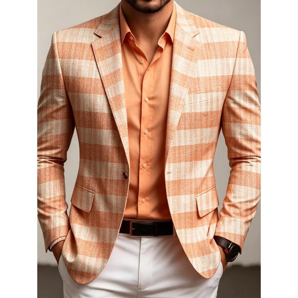 Men's Casual Solid Color Single Breasted Blazer In Polyester Fabric With Printing Craft