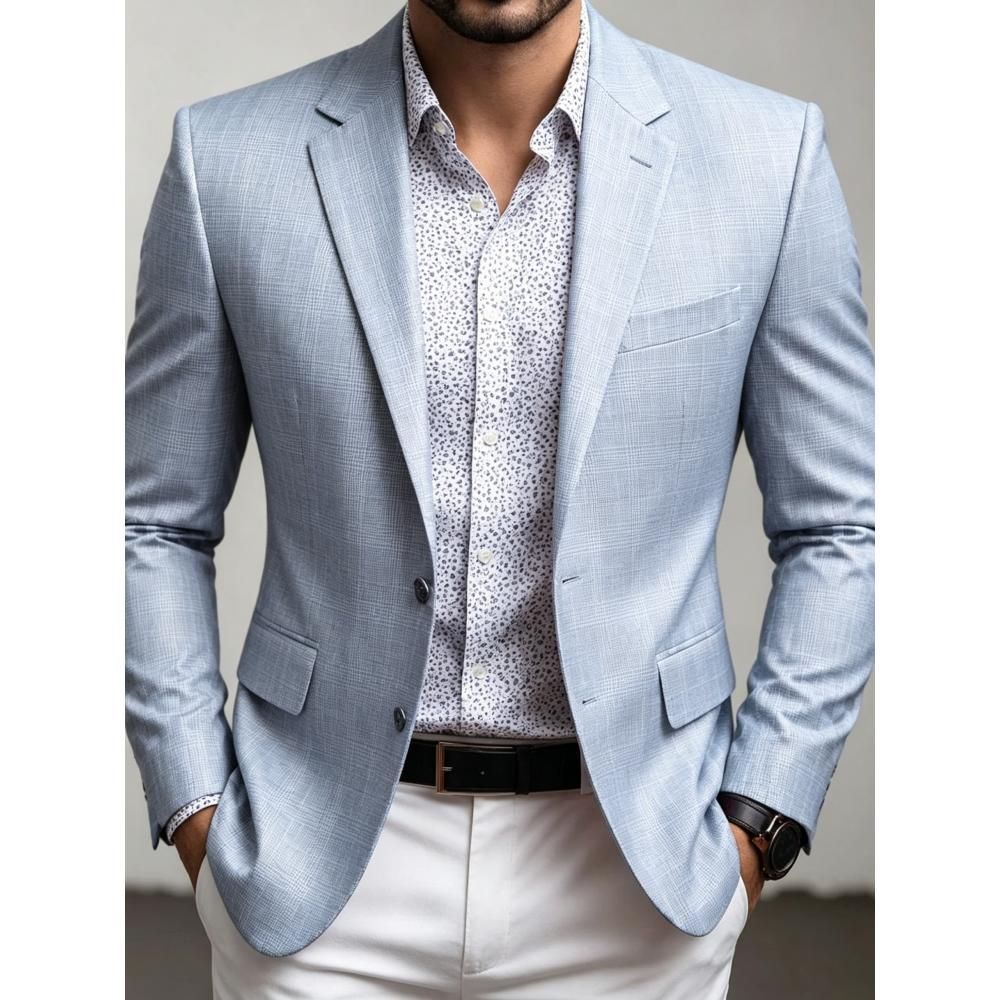 Men's Casual Solid Color Single Breasted Blazer In Polyester Fabric With Printing Craft