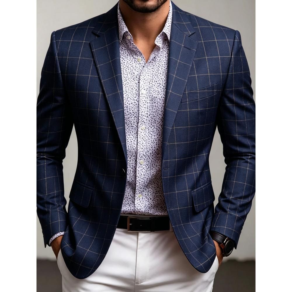 Men's Casual Solid Color Single Breasted Blazer In Polyester Fabric With Printing Craft