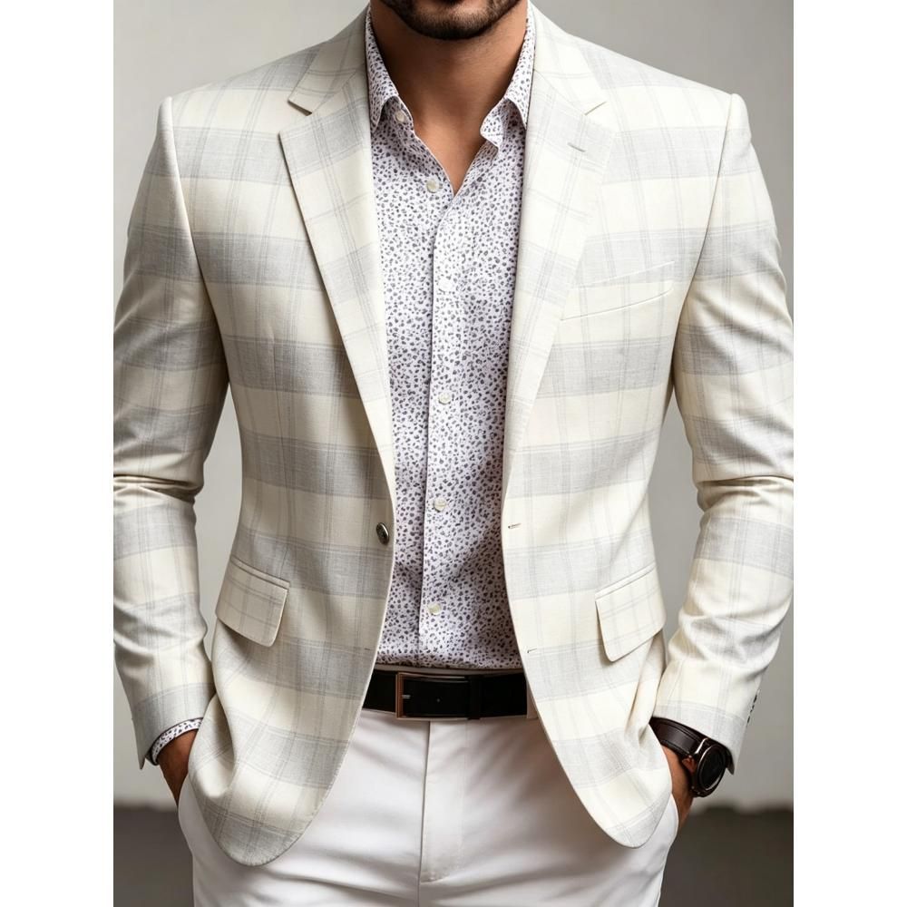 Men's Casual Solid Color Single Breasted Blazer In Polyester Fabric With Printing Craft