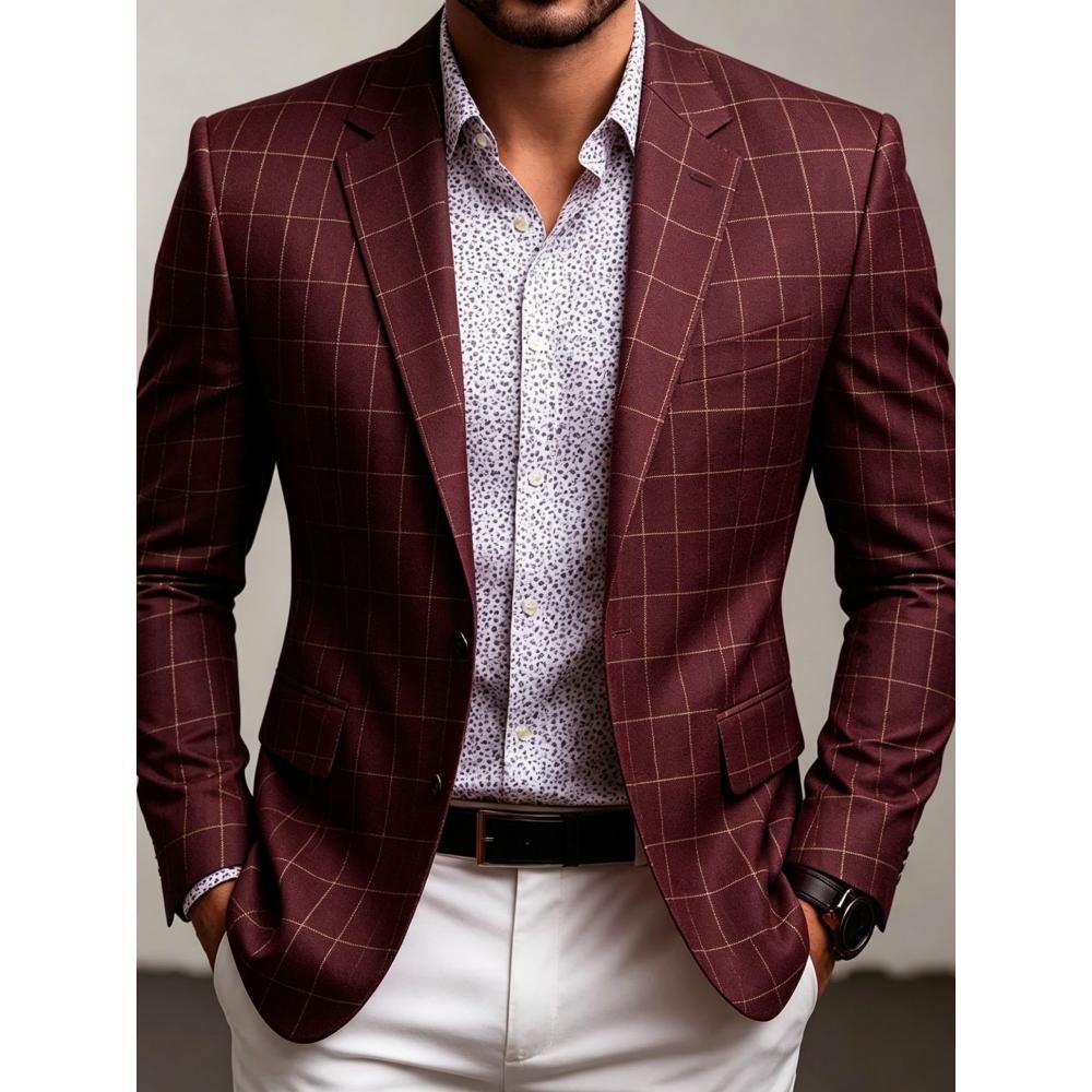 Men's Casual Solid Color Single Breasted Blazer In Polyester Fabric With Printing Craft