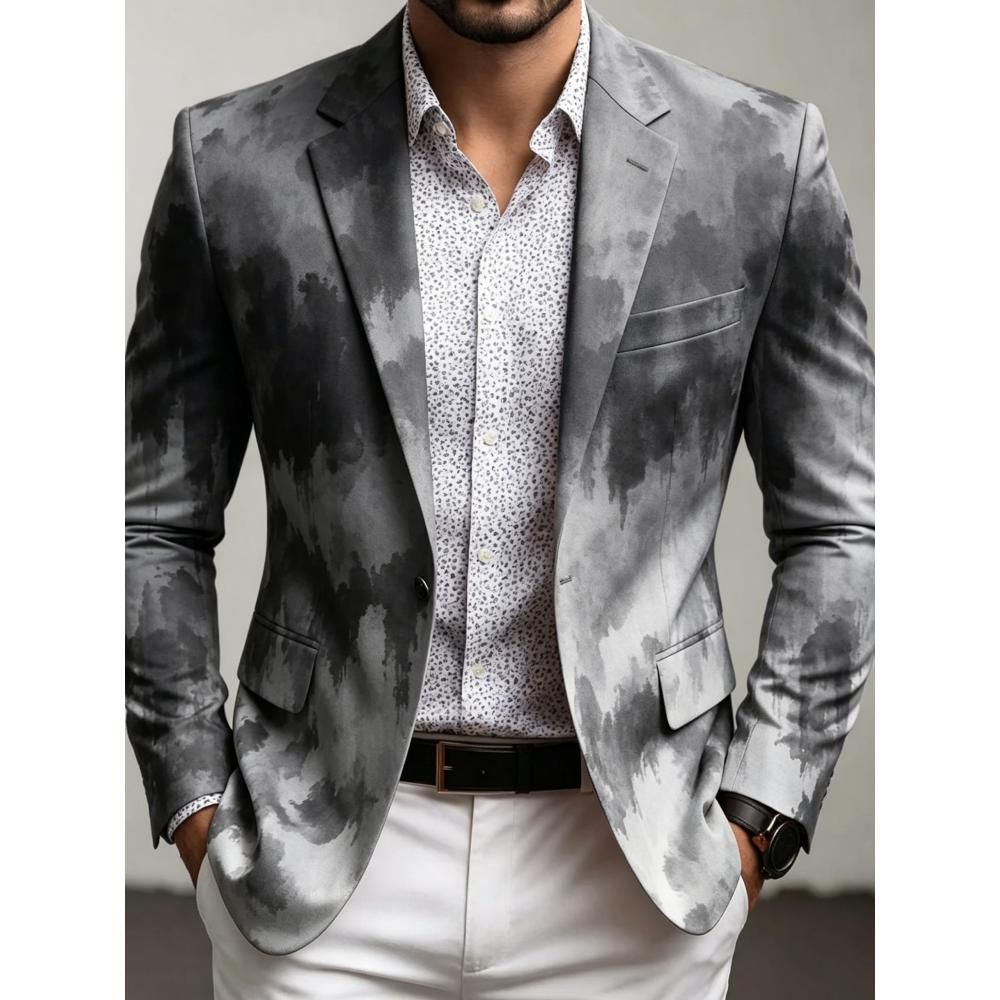 Men's Casual Solid Color Single Breasted Blazer In Polyester Fabric With Printing Craft