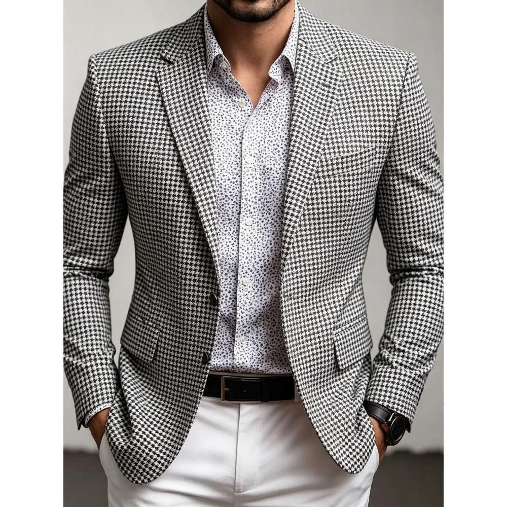 Men's Casual Solid Color Single Breasted Blazer In Polyester Fabric With Printing Craft