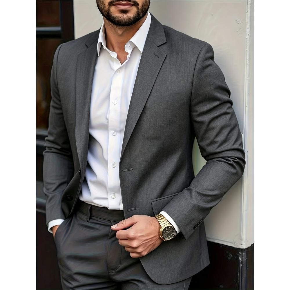 Men's Casual Solid Color Single Breasted Blazer In Polyester Fabric With Printing Craft
