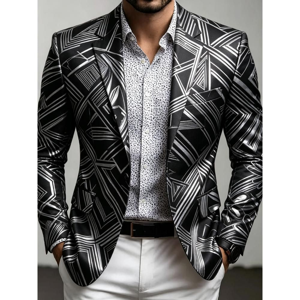 Men's Casual Solid Color Single Breasted Blazer In Polyester Fabric With Printing Craft
