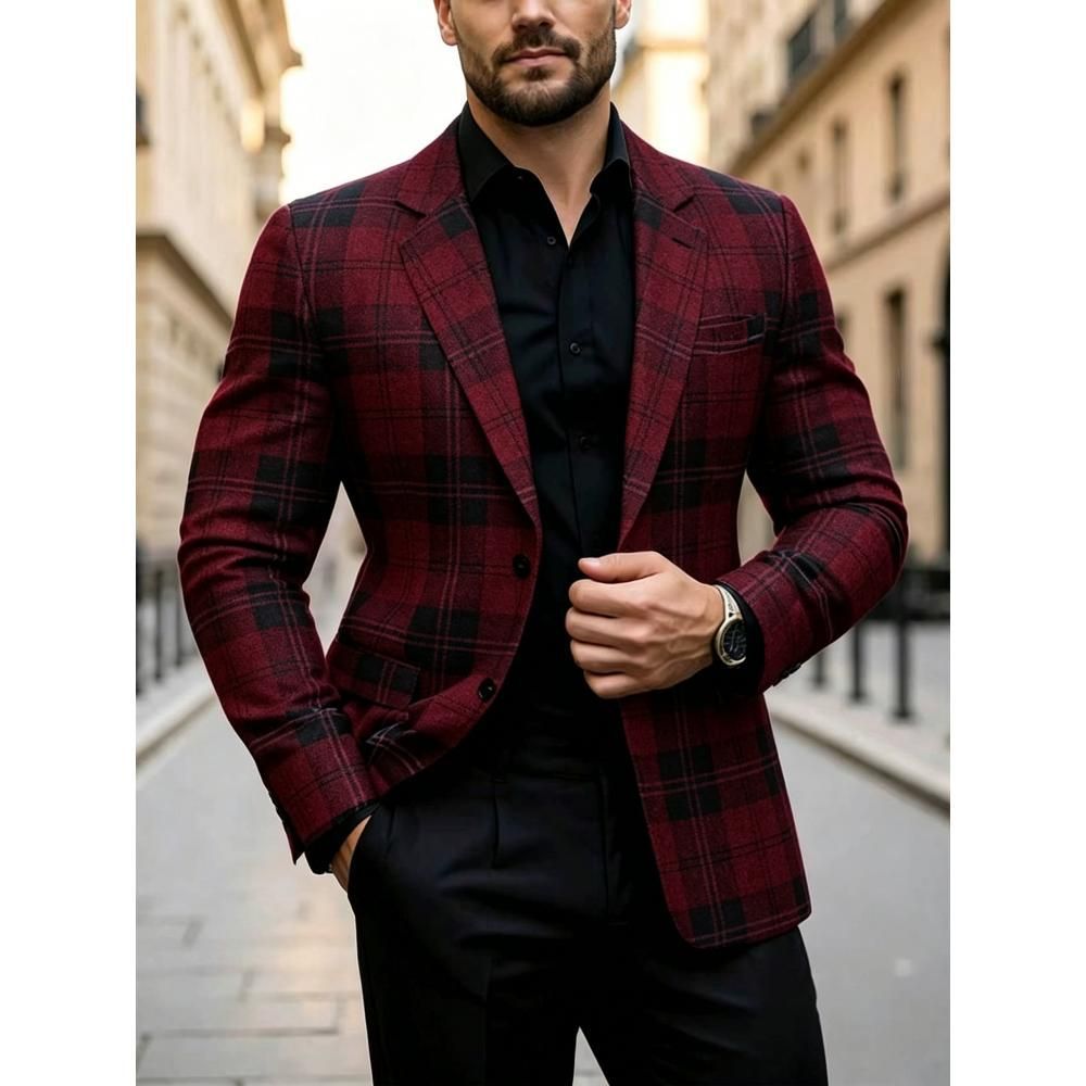 Men's Casual Solid Color Single Breasted Blazer In Polyester Fabric With Printing Craft