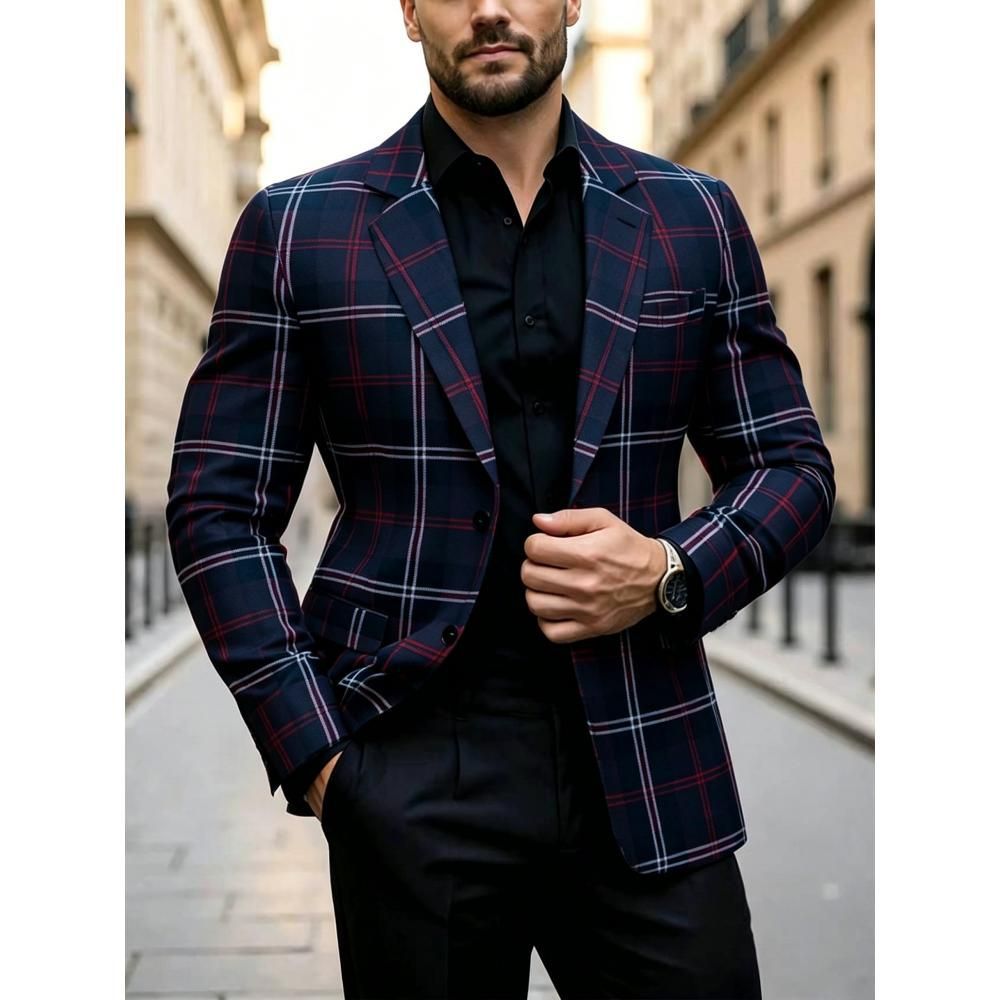 Men's Casual Solid Color Single Breasted Blazer In Polyester Fabric With Printing Craft