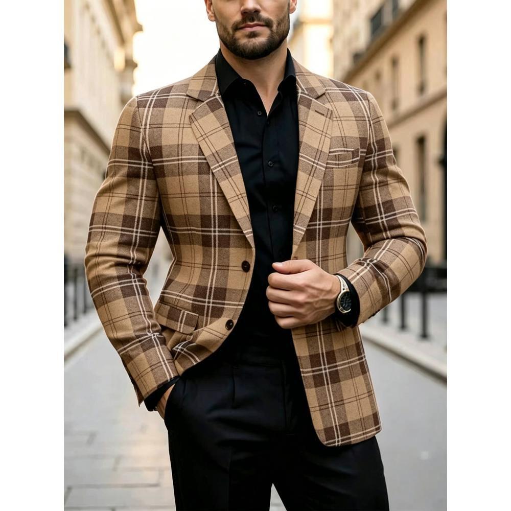 Men's Casual Solid Color Single Breasted Blazer In Polyester Fabric With Printing Craft