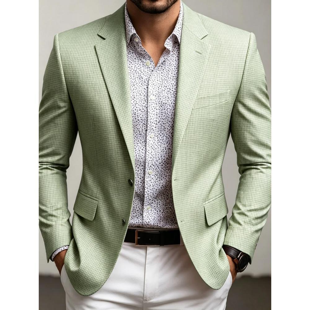 Men's Casual Solid Color Single Breasted Blazer In Polyester Fabric With Printing Craft