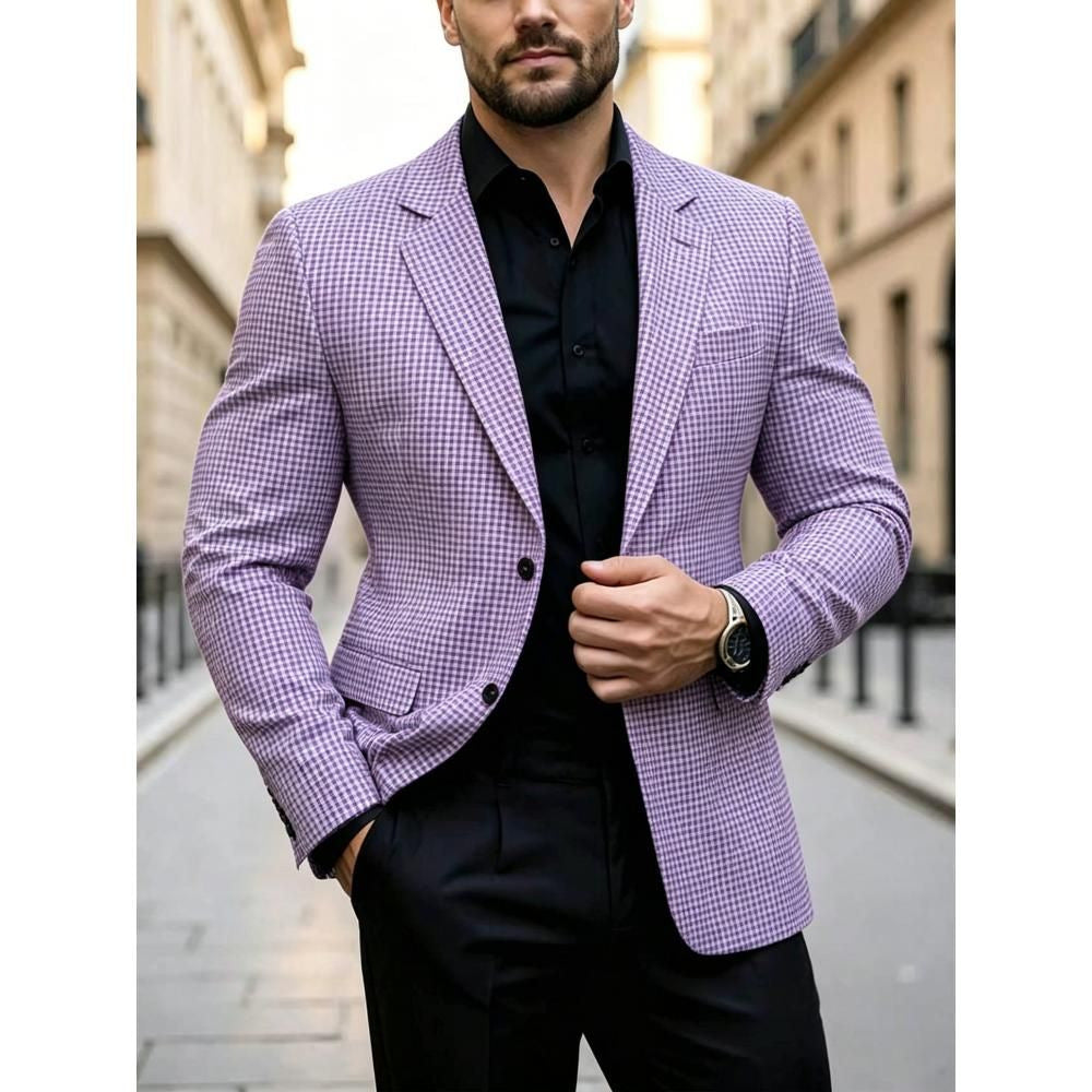 Men's Casual Solid Color Single Breasted Blazer In Polyester Fabric With Printing Craft