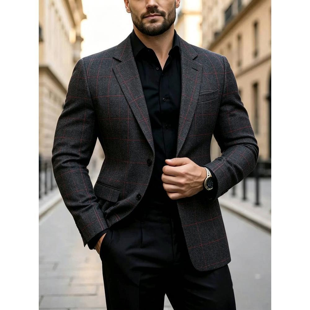 Men's Casual Solid Color Single Breasted Blazer In Polyester Fabric With Printing Craft
