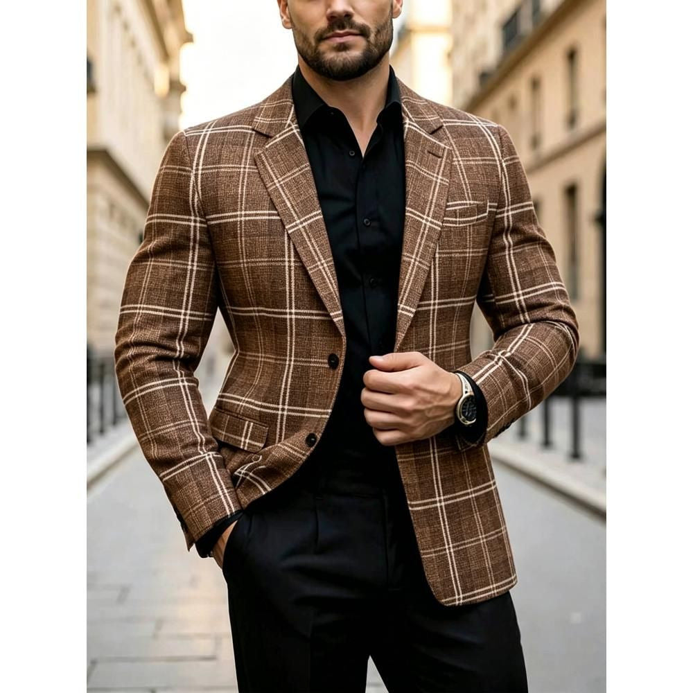 Men's Casual Solid Color Single Breasted Blazer In Polyester Fabric With Printing Craft