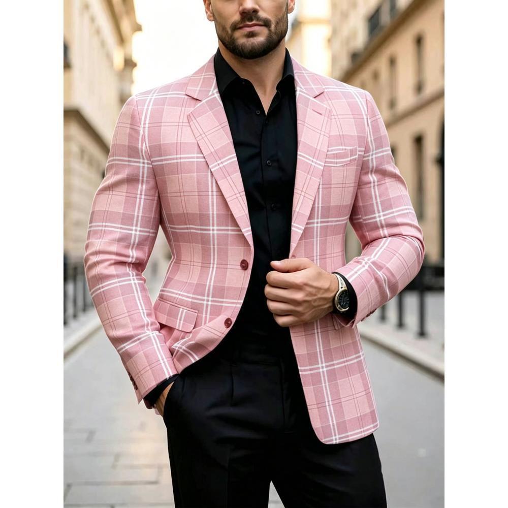 Men's Casual Solid Color Single Breasted Blazer In Polyester Fabric With Printing Craft