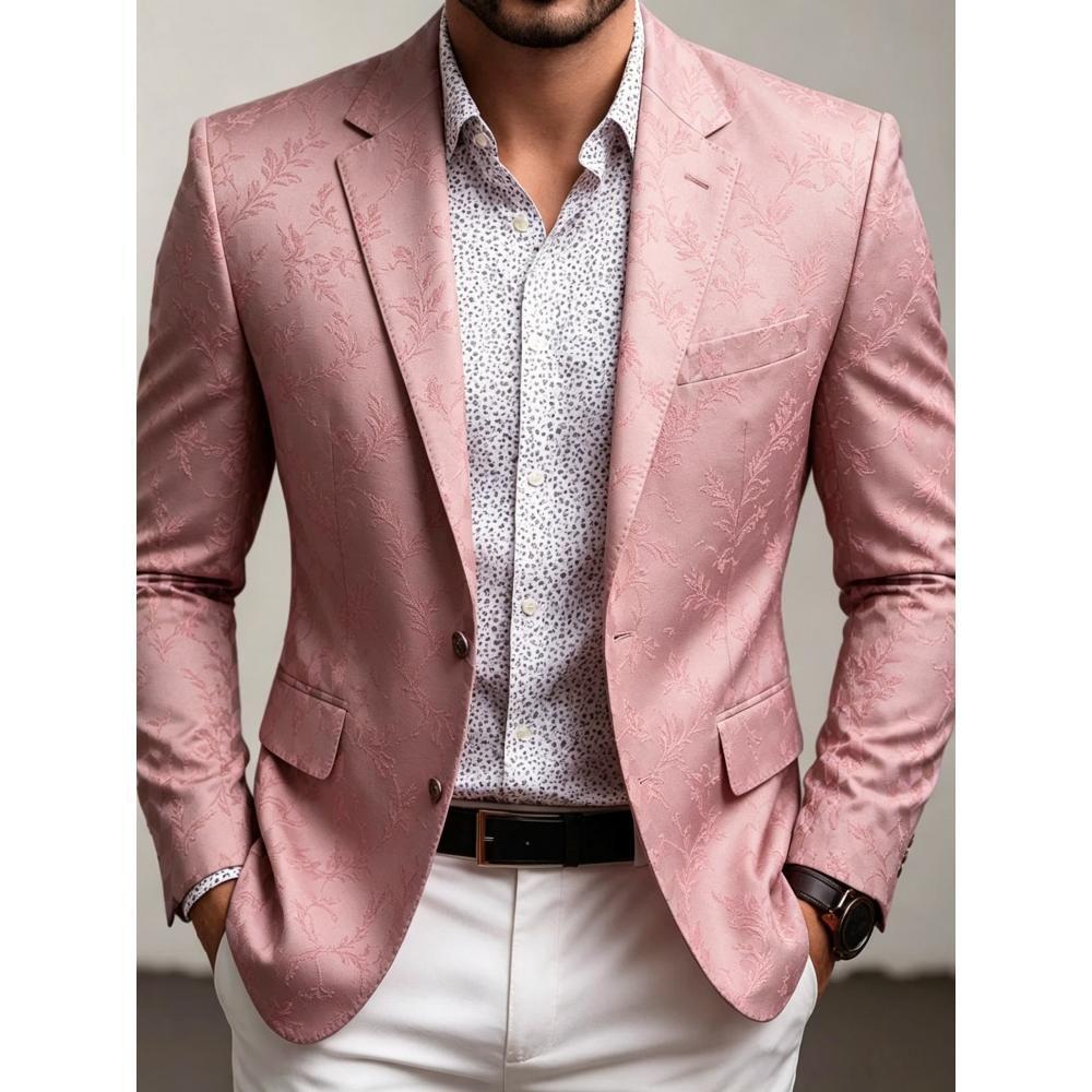 Men's Casual Solid Color Single Breasted Blazer In Polyester Fabric With Printing Craft