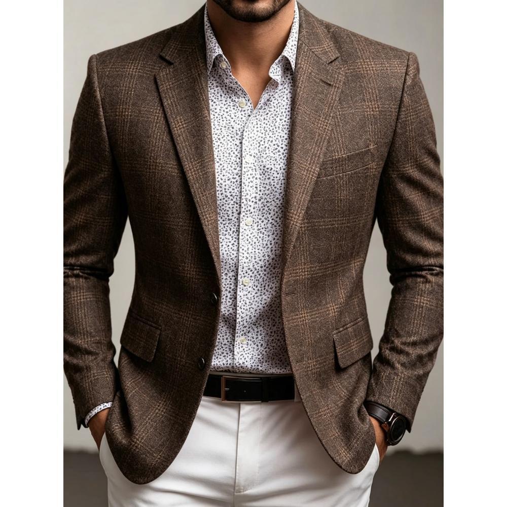 Men's Casual Solid Color Single Breasted Blazer In Polyester Fabric With Printing Craft