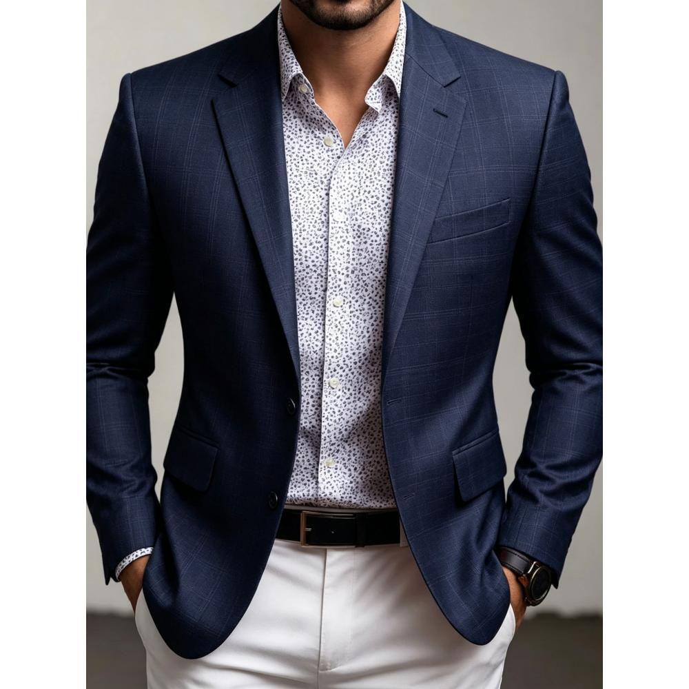 Men's Casual Solid Color Single Breasted Blazer In Polyester Fabric With Printing Craft